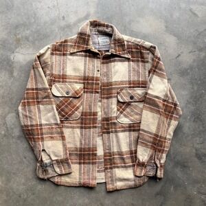 Vintage 70s Brent Brown and Cream Plaid Wool Flannel